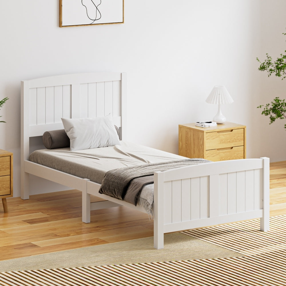 Bed Frame Singe Size Timber Platform White