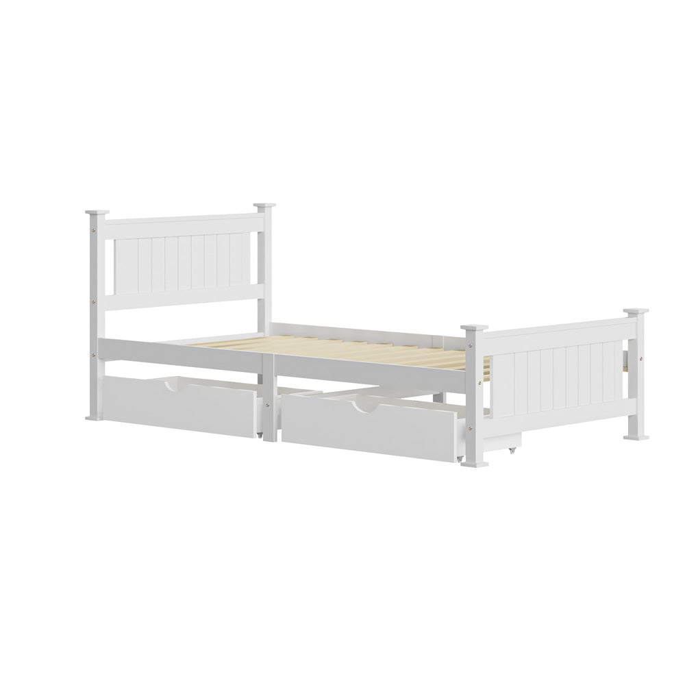 Oikiture Wood King Single Bed Frame with 2 Storage Drawers White