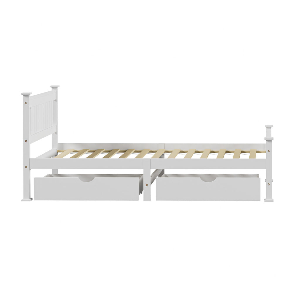 Oikiture Wood King Single Bed Frame with 2 Storage Drawers White