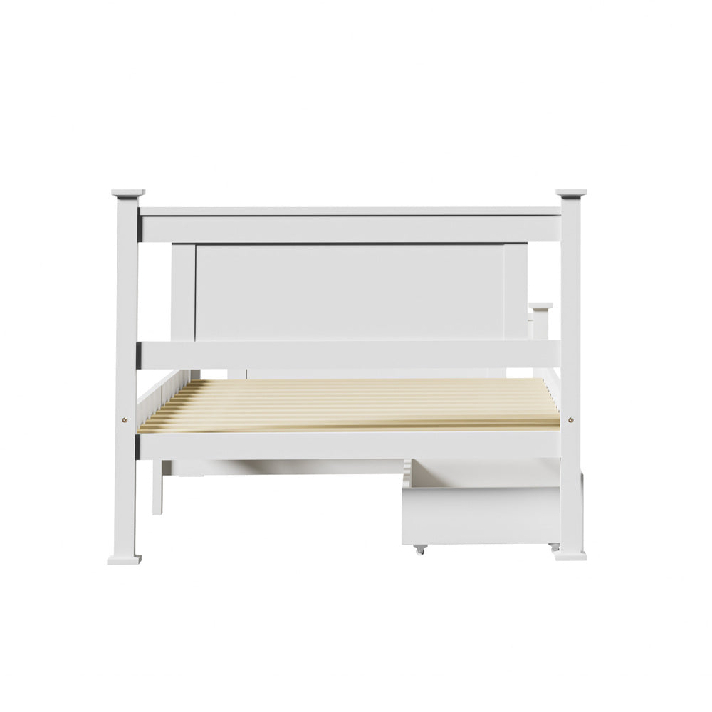 Oikiture Wood King Single Bed Frame with 2 Storage Drawers White