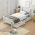 Oikiture Wood Single Bed Frame with 2 Storage Drawers White
