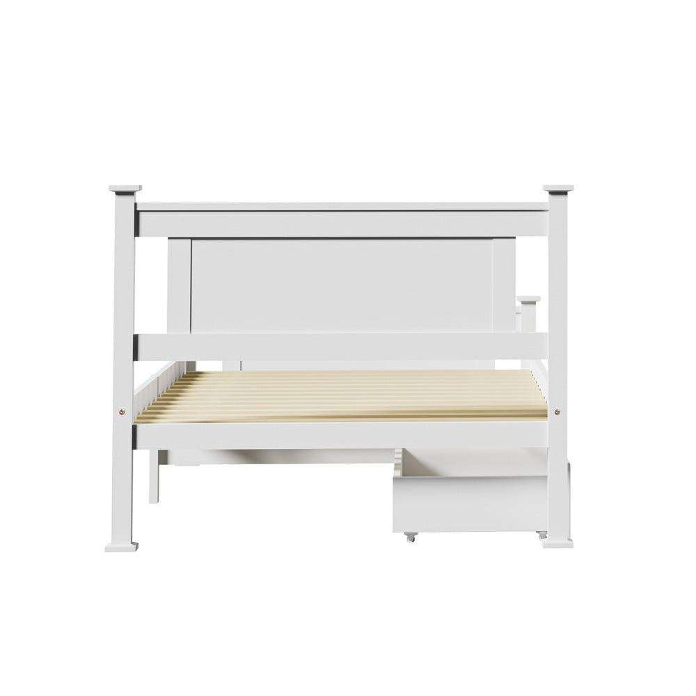 Oikiture Wood Single Bed Frame with 2 Storage Drawers White
