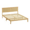 Oikiture Double Size Wooden Bed Frame & Wicker Rattan Headboard