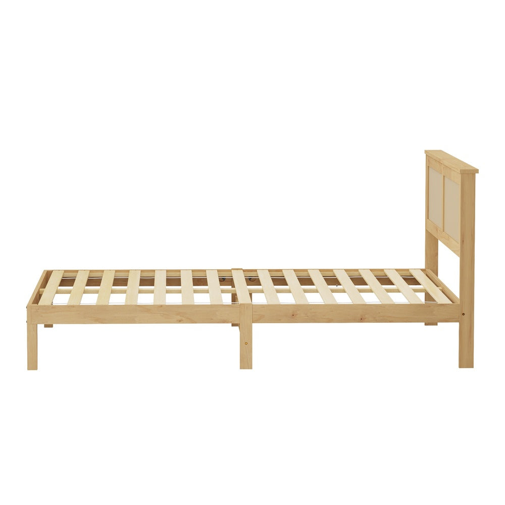 Queen Size Wooden Bed Frame & Wicker Rattan Headboard
