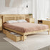 Queen Wooden Bed Frame with 2 Drawers & Rattan Headboard, Natural Colour