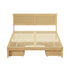 Queen Wooden Bed Frame with 2 Drawers & Rattan Headboard, Natural Colour