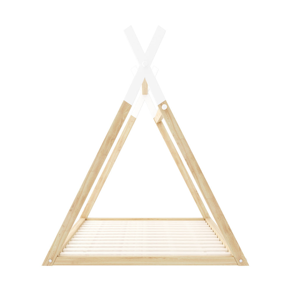 Oikiture King Single Kids Bed Frame Mattress Set Wooden Teepee House Beds