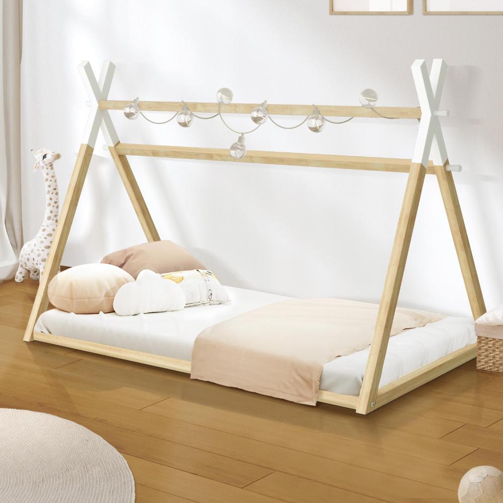 Kids Bed Frame Wooden King Single Teepee House