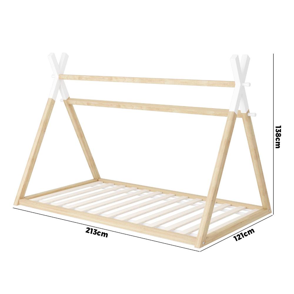 Kids Bed Frame Wooden King Single Teepee House