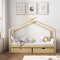 Single Wooden House Bed Frame with Drawers Kids Pine Storage Bed Frame