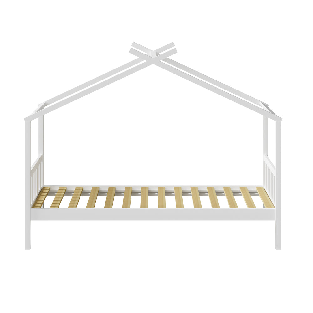 Bed Frame Wooden Kids Single Timber House Beds White