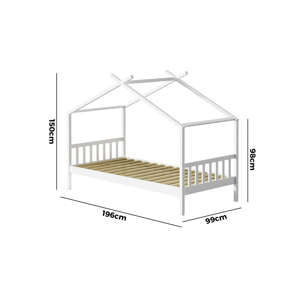 Bed Frame Wooden Kids Single Timber House Beds White