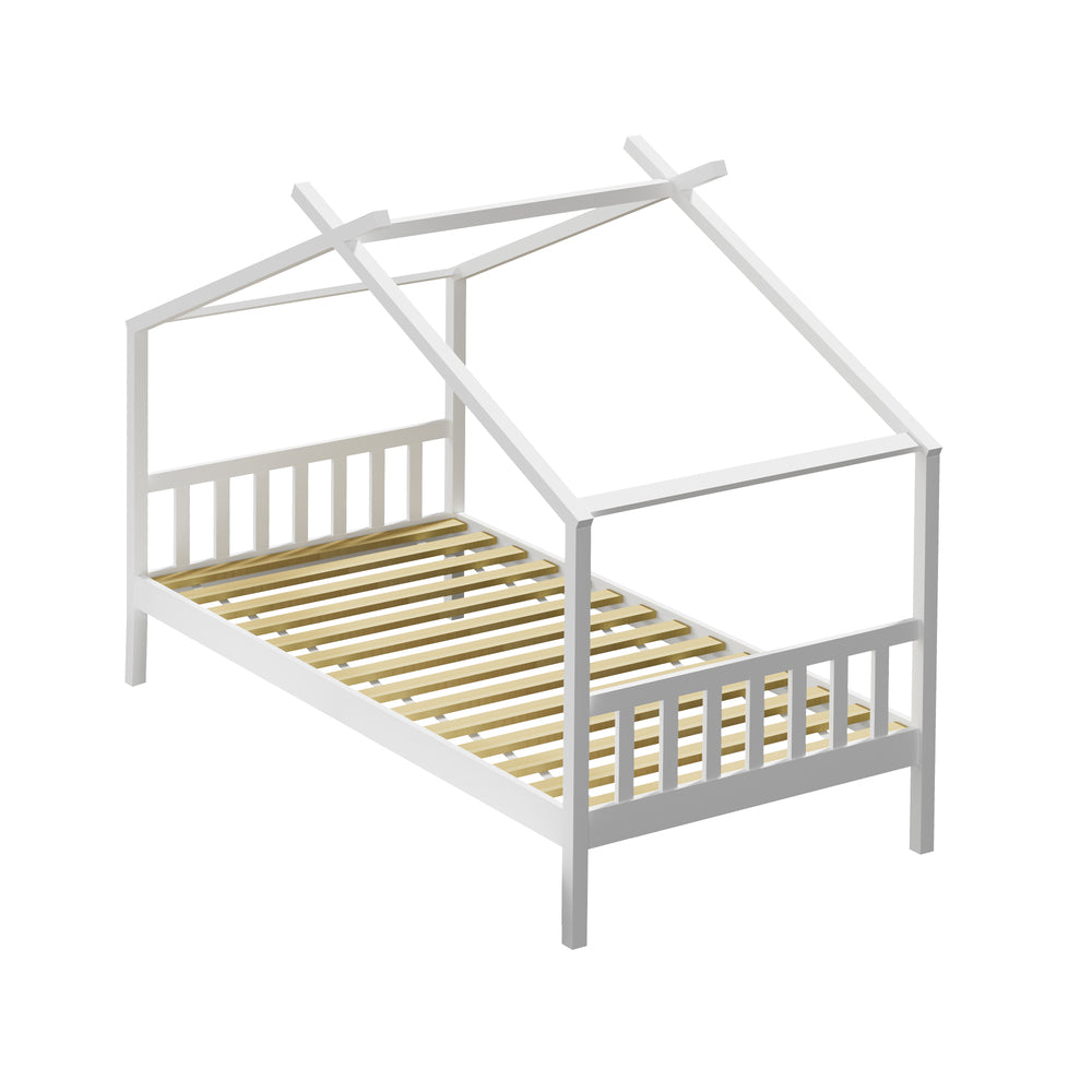 Bed Frame Wooden Kids Single Timber House Beds White