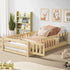 Oikiture Kids Bed Frame Single Beds Timber Wood Gate Guard Natural