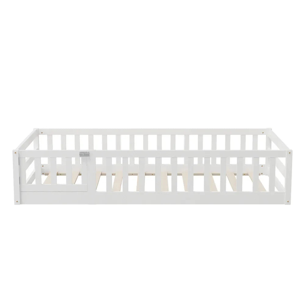 Oikiture Kids Bed Frame Single Beds Timber Wood Gate Guard White