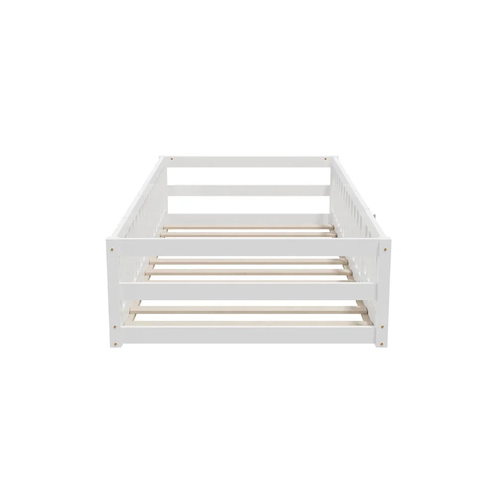 Oikiture Kids Bed Frame Single Beds Timber Wood Gate Guard White