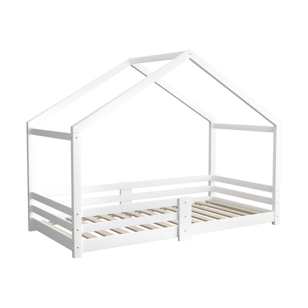 Single Bed Frame Wooden Kids House Style White