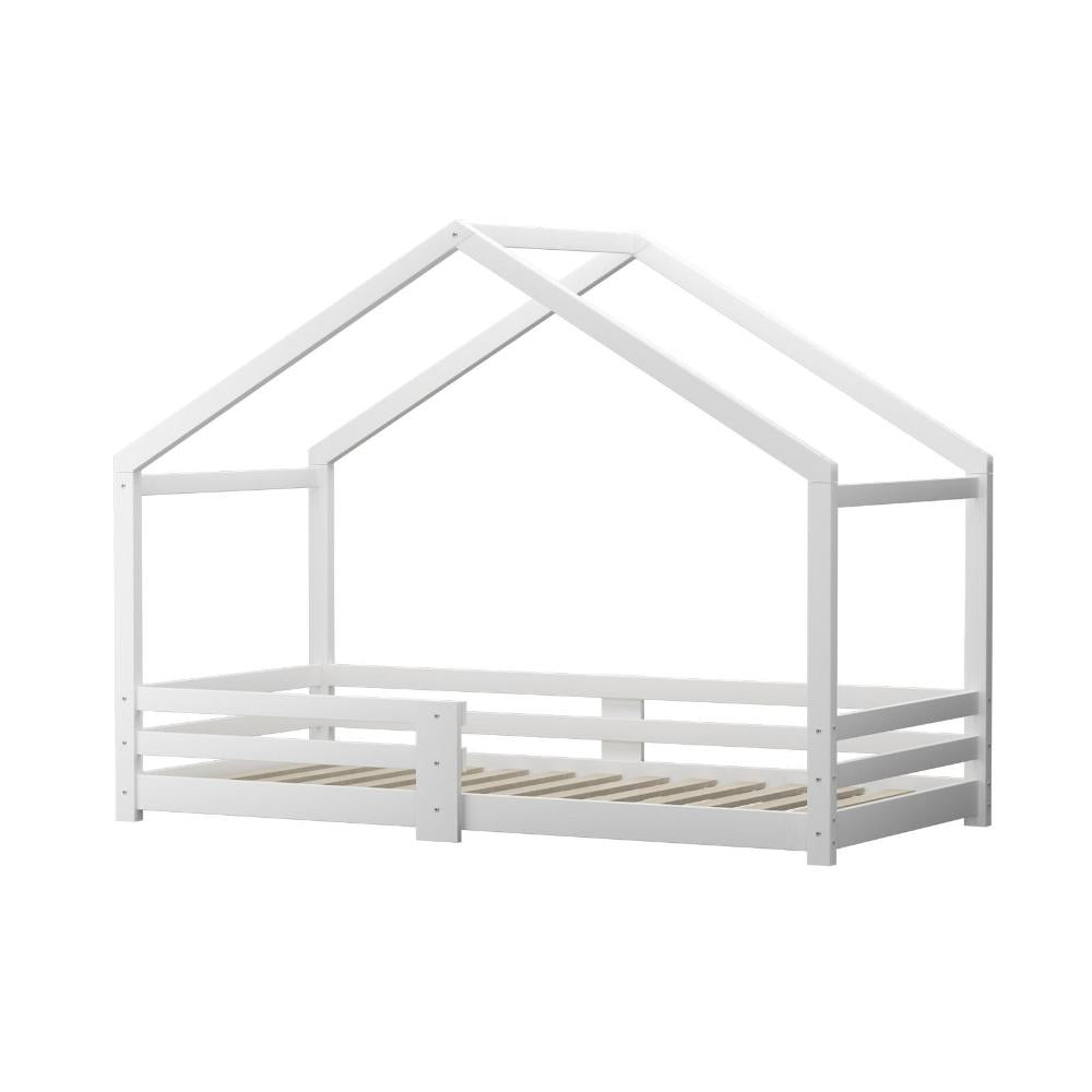 Single Bed Frame Wooden Kids House Style White
