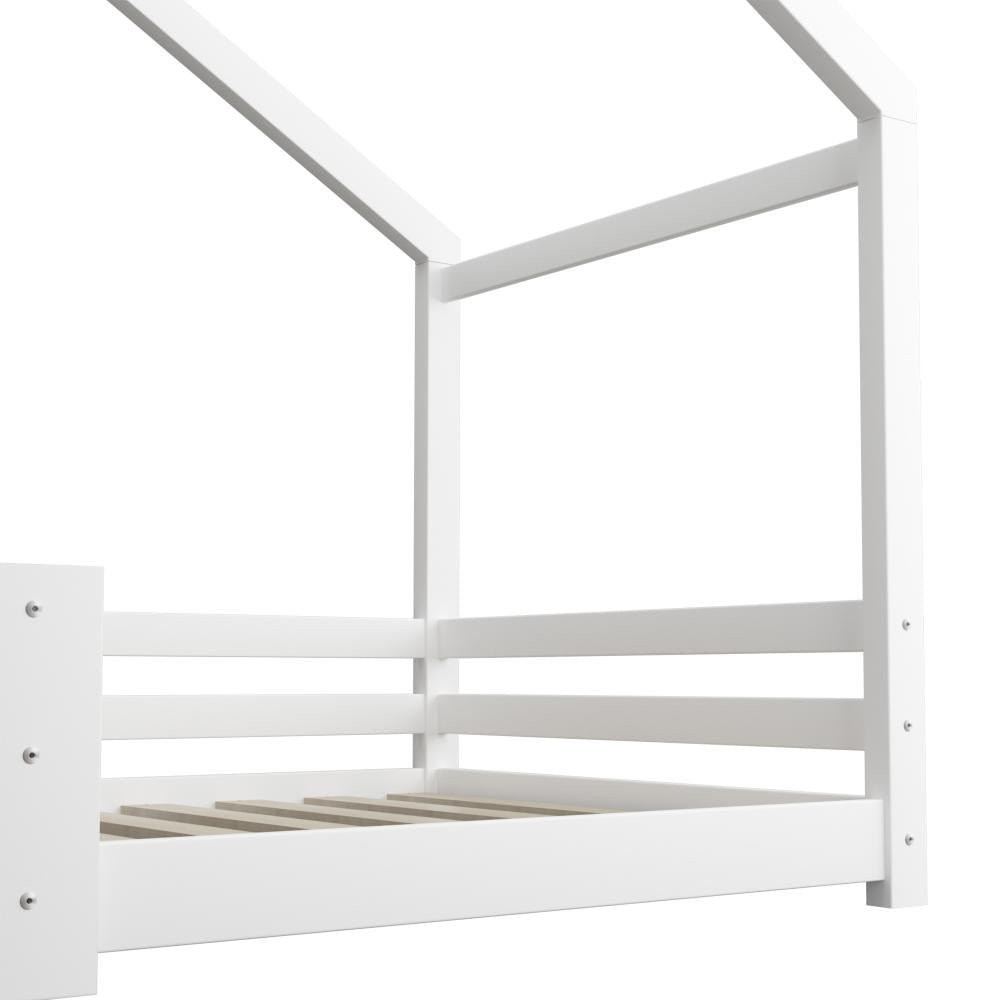 Single Bed Frame Wooden Kids House Style White