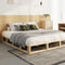 Oikiture King Wooden Bed Frame Pine Wood Platform Mattress Base Cream