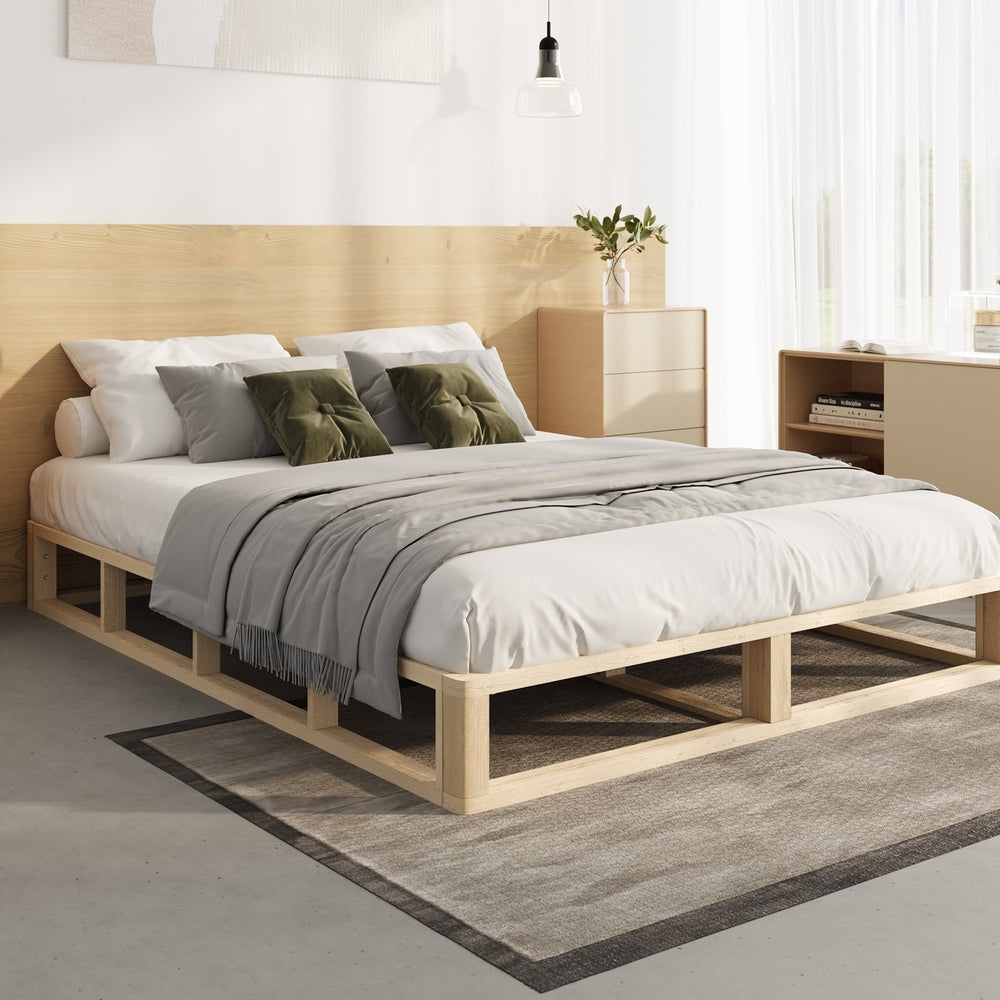 Wooden Bed Frame King Single Cage-like Base