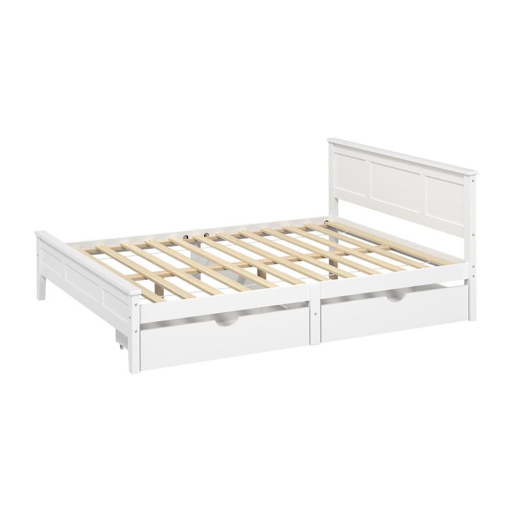 Oikiture Double Wooden Bed Frame with 2 Drawers White