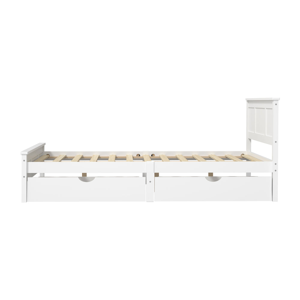 Oikiture Double Wooden Bed Frame with 2 Drawers White