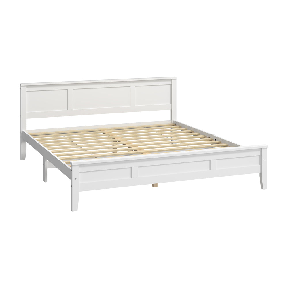 King Wood Bed Frame & Slatted Base Pine Headboard White