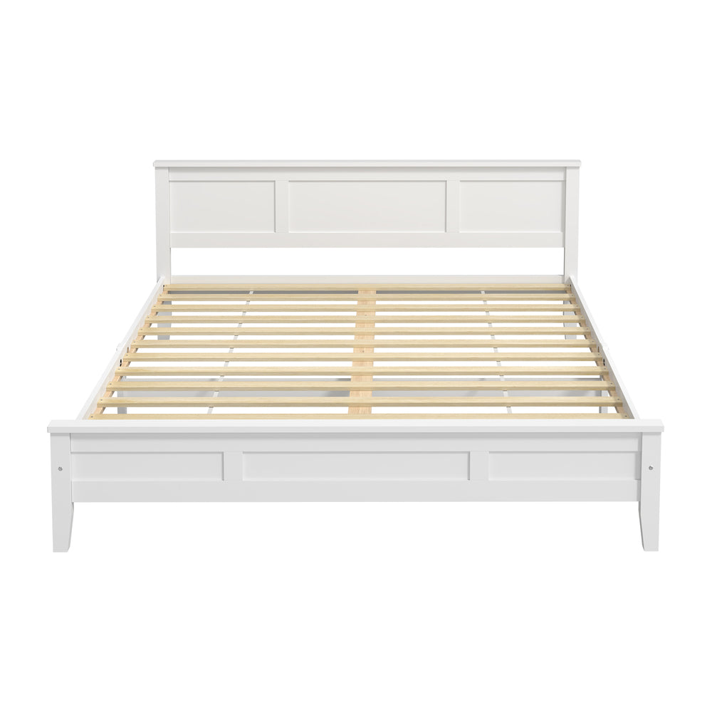 King Wood Bed Frame & Slatted Base Pine Headboard White