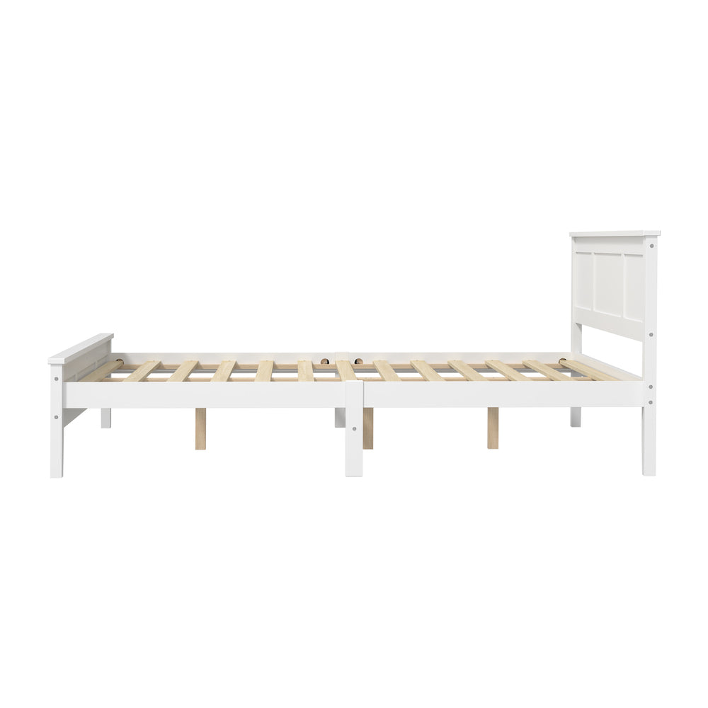 King Wood Bed Frame & Slatted Base Pine Headboard White