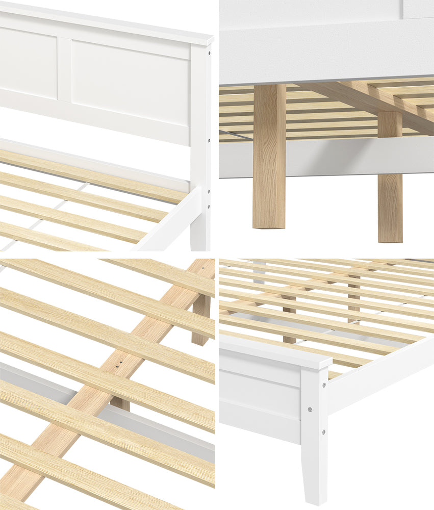 King Wood Bed Frame & Slatted Base Pine Headboard White