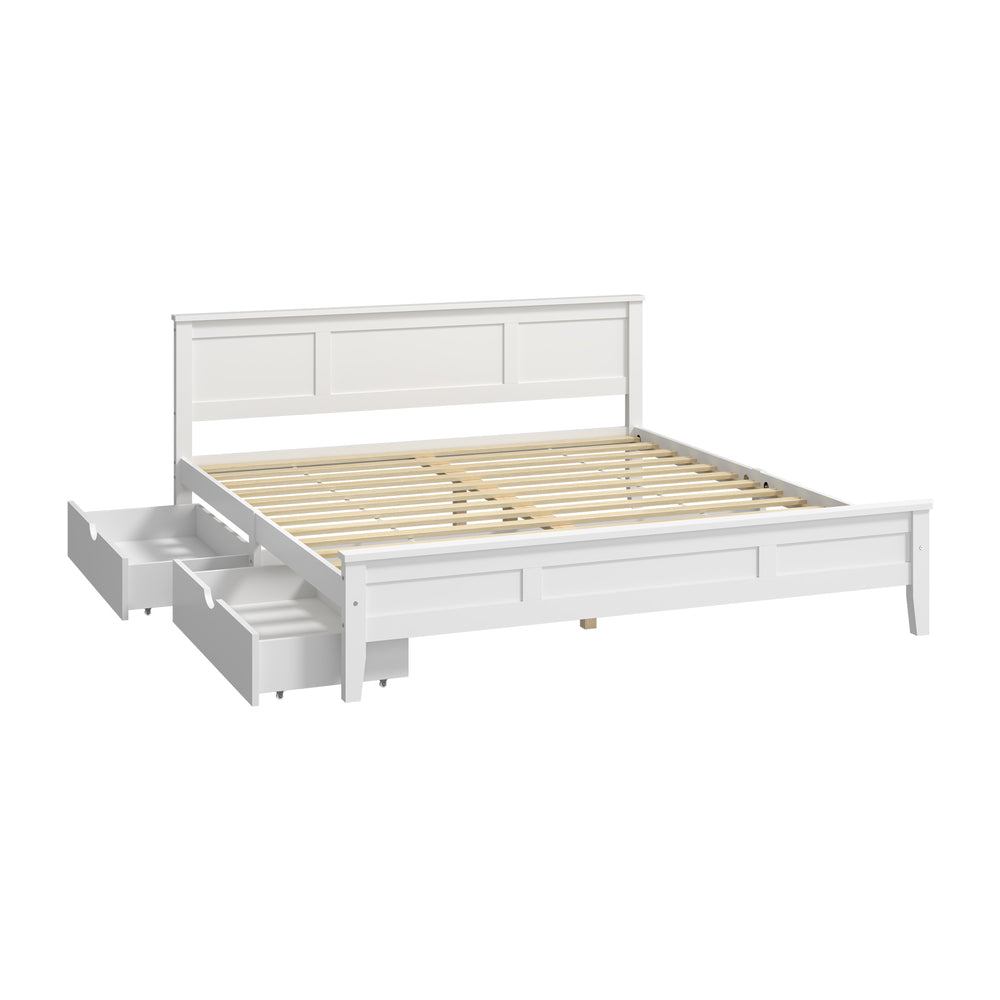 Oikiture King Wooden Bed Frame with Headboard 2 Drawers White