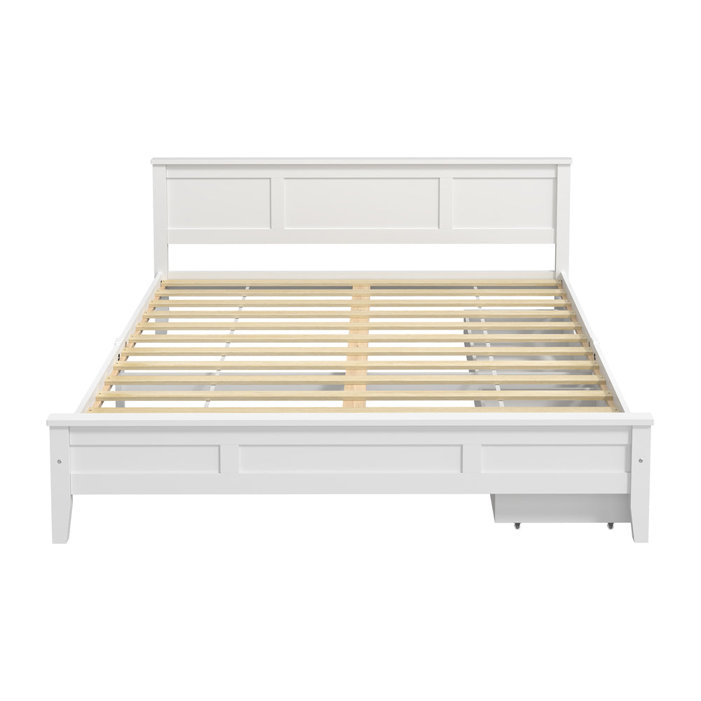 Oikiture King Wooden Bed Frame with Headboard 2 Drawers White