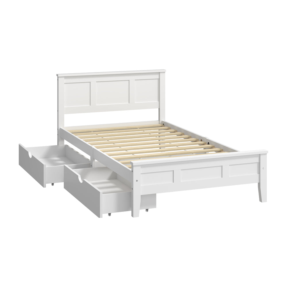 Oikiture King Single Wooden Bed Frame with 2 Drawers White