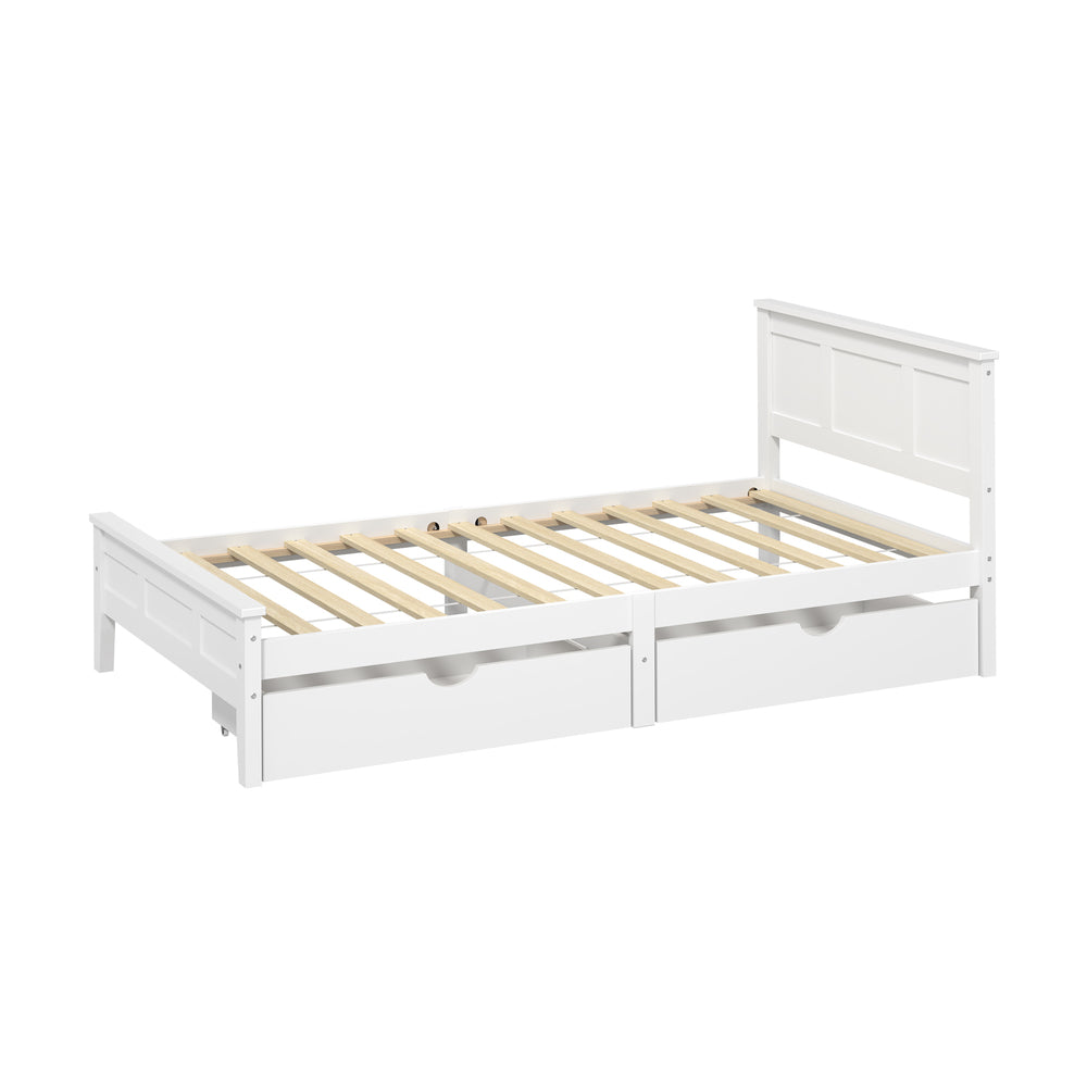 Oikiture King Single Wooden Bed Frame with 2 Drawers White