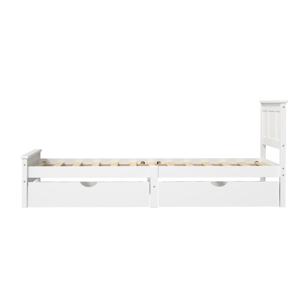 Oikiture King Single Wooden Bed Frame with 2 Drawers White
