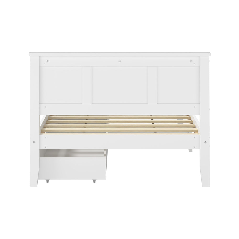 Oikiture King Single Wooden Bed Frame with 2 Drawers White