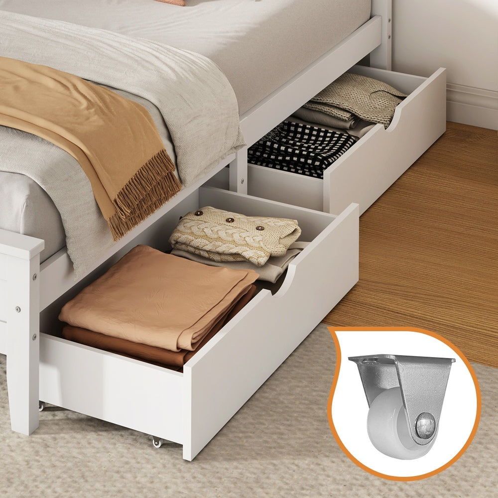 Oikiture King Single Wooden Bed Frame with 2 Drawers White