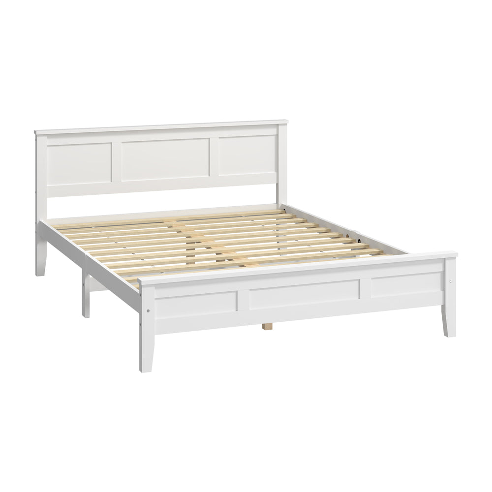 Queen Wood Bed Frame & Slatted Base Pine Headboard White