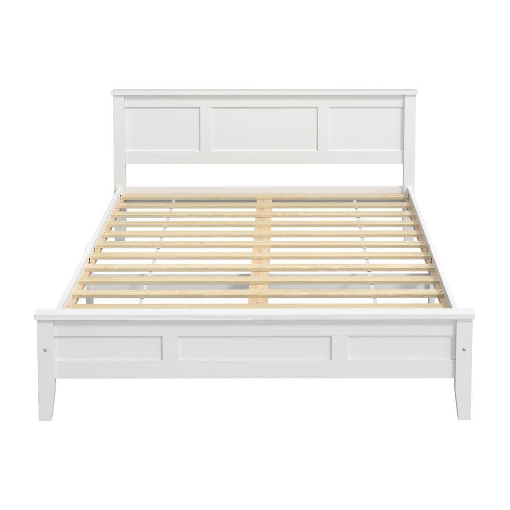 Queen Wood Bed Frame & Slatted Base Pine Headboard White