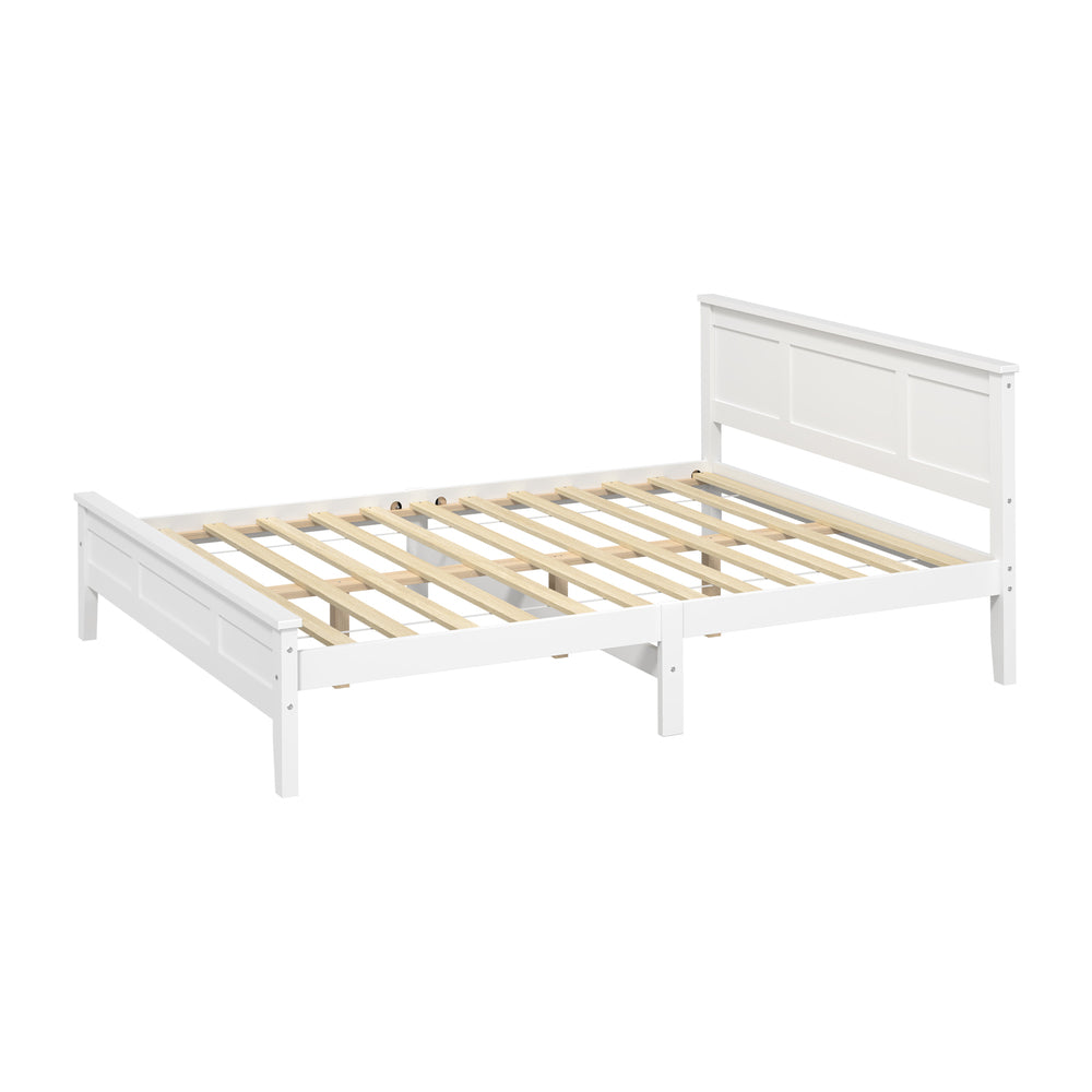 Queen Wood Bed Frame & Slatted Base Pine Headboard White