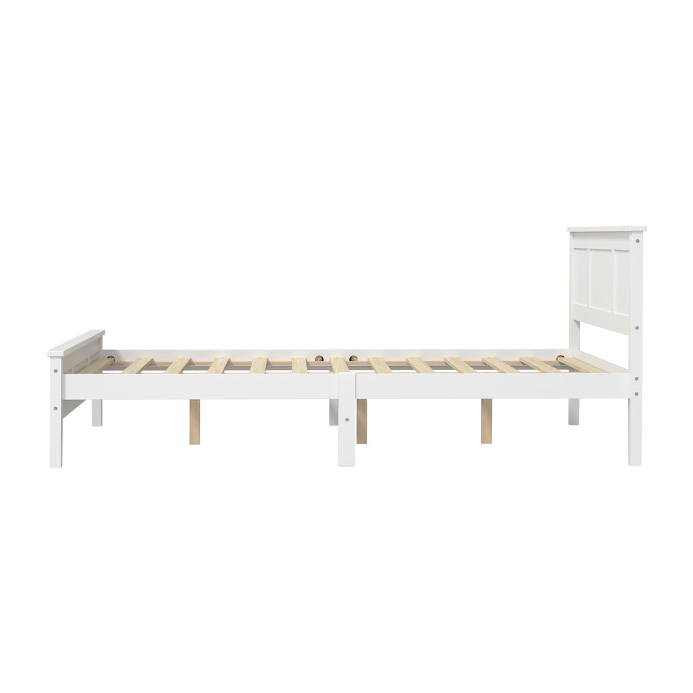 Queen Wood Bed Frame & Slatted Base Pine Headboard White