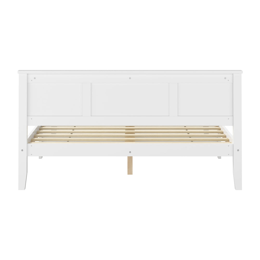 Queen Wood Bed Frame & Slatted Base Pine Headboard White