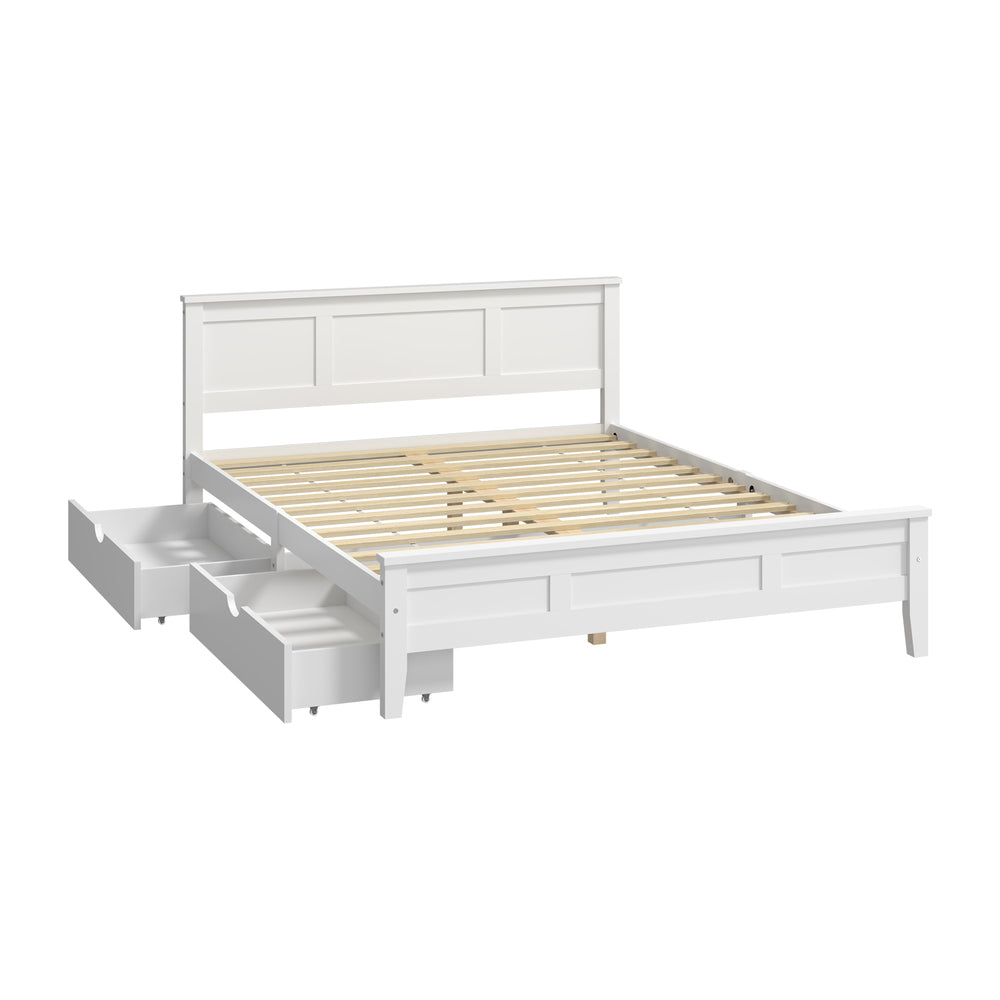Oikiture Queen Wooden Bed Frame with Headboard 2 Drawers White