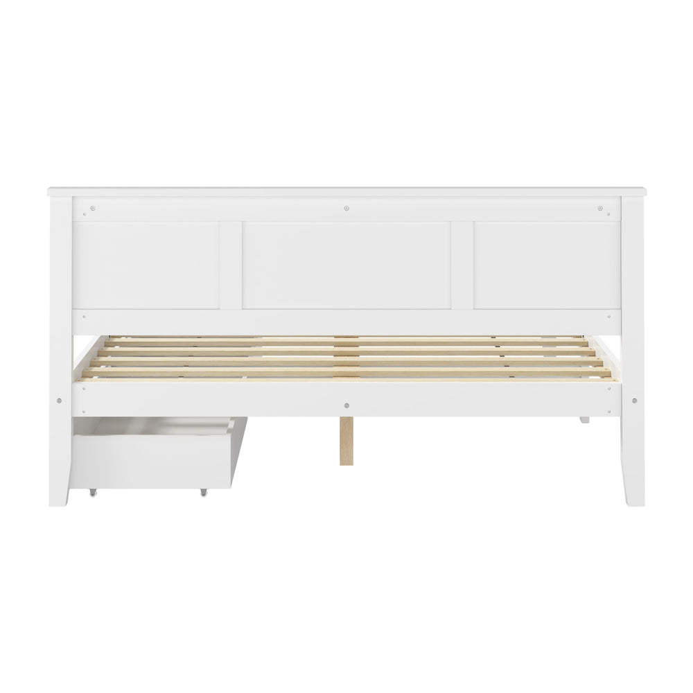 Oikiture Queen Wooden Bed Frame with Headboard 2 Drawers White