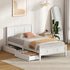 Oikiture Single Wooden Bed Frame with Headboard 2 Drawers White