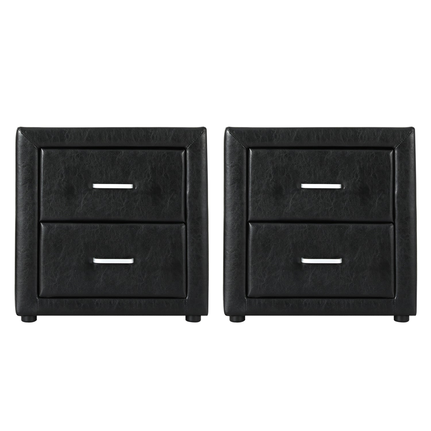 2X Bedside Table 2 Drawers Side Table Leather - CADEN Black