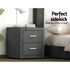 2X Bedside Table 2 Drawers Side Table Fabric - CADEN Grey