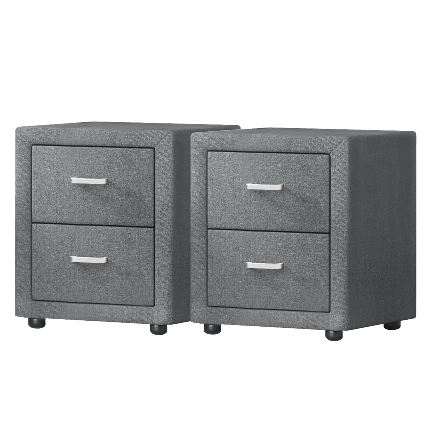 2X Bedside Table 2 Drawers Side Table Fabric - CADEN Grey