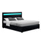 Double Gas Lift Bed Frame LED Storage Bed PU Leather Black